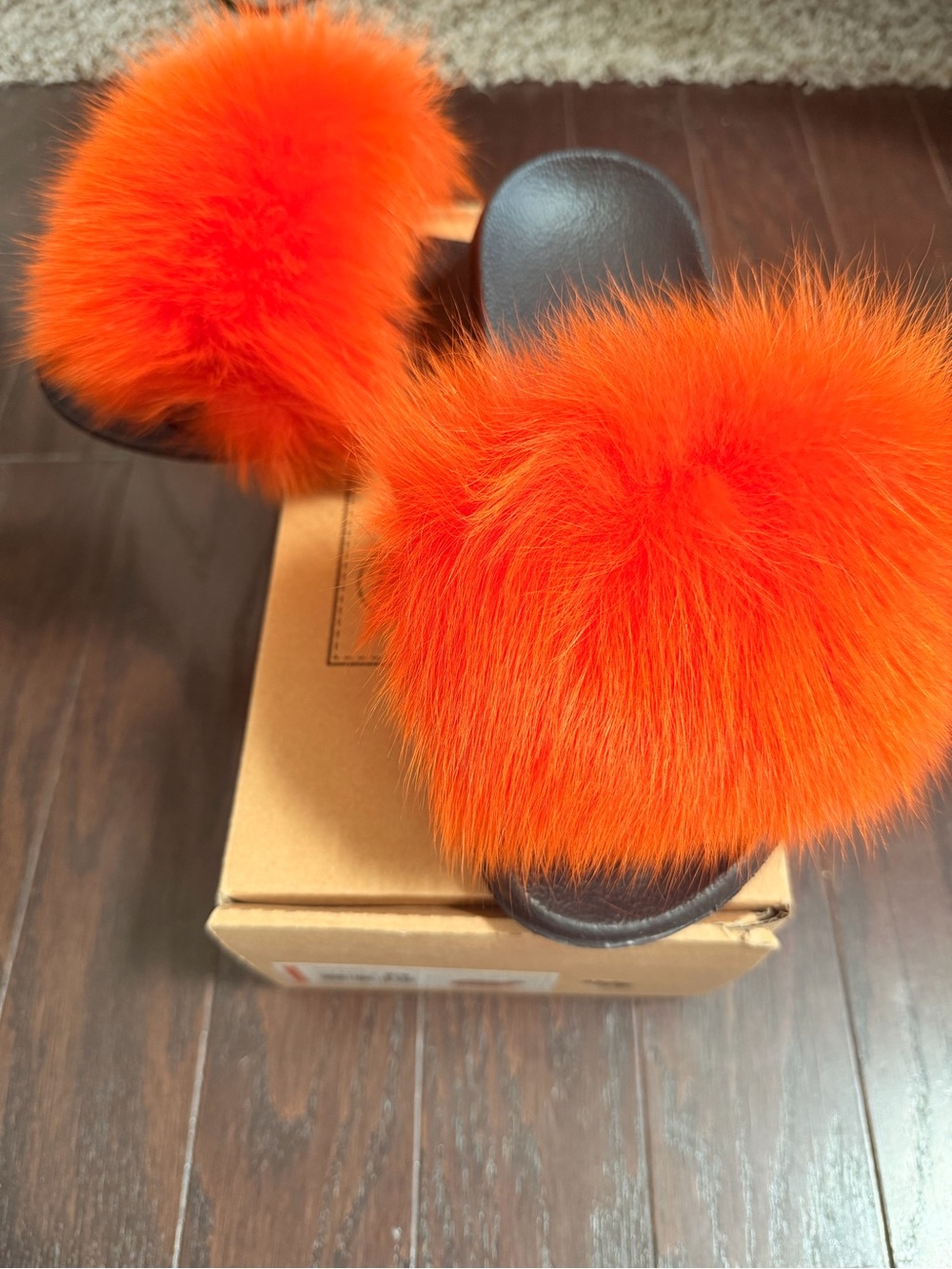 Orage Bright Orange Fur Slide Slippers for Women